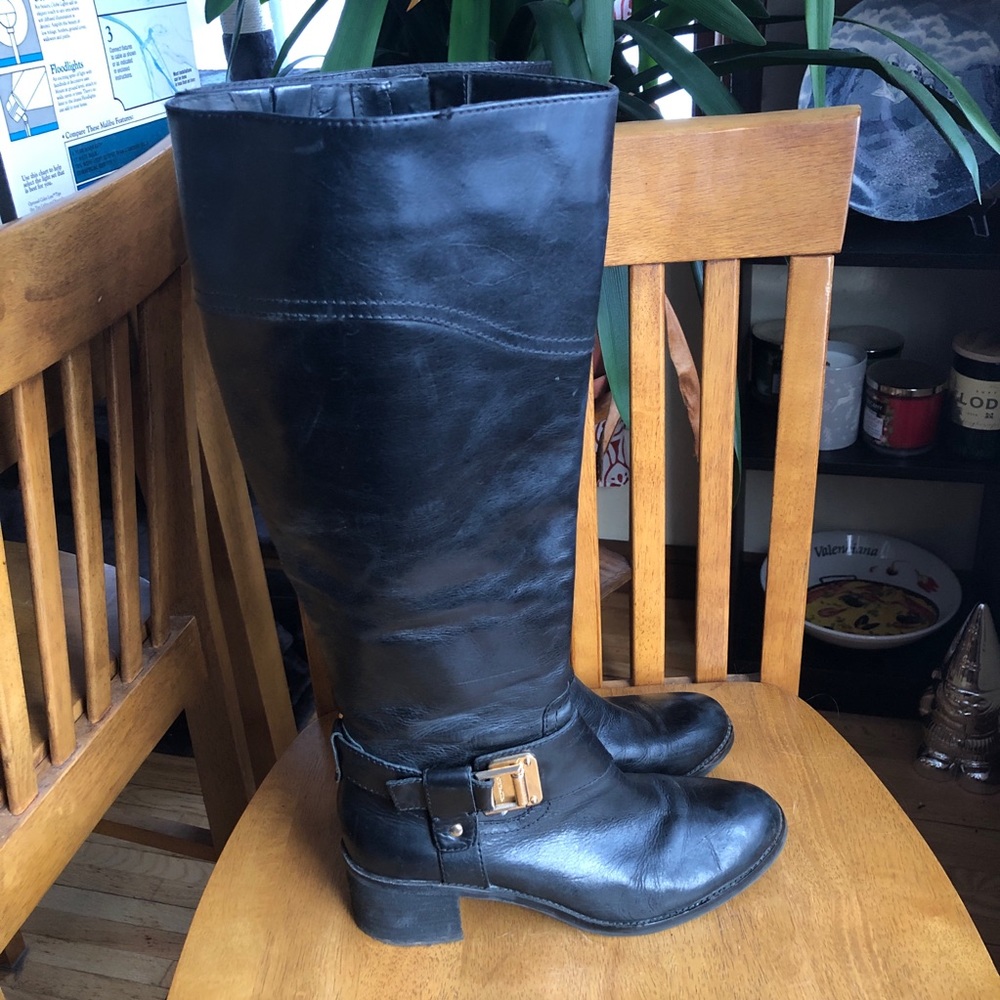 Vince Camuto Finella Black Leather Zip Knee Boots